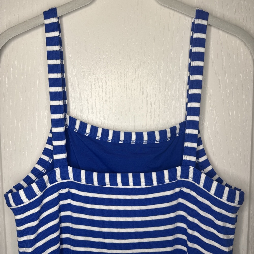 LOFT Blue White Stripe Ribbed Tank Maxi Dress Built In Bra Size 10 - Picture 3 of 11